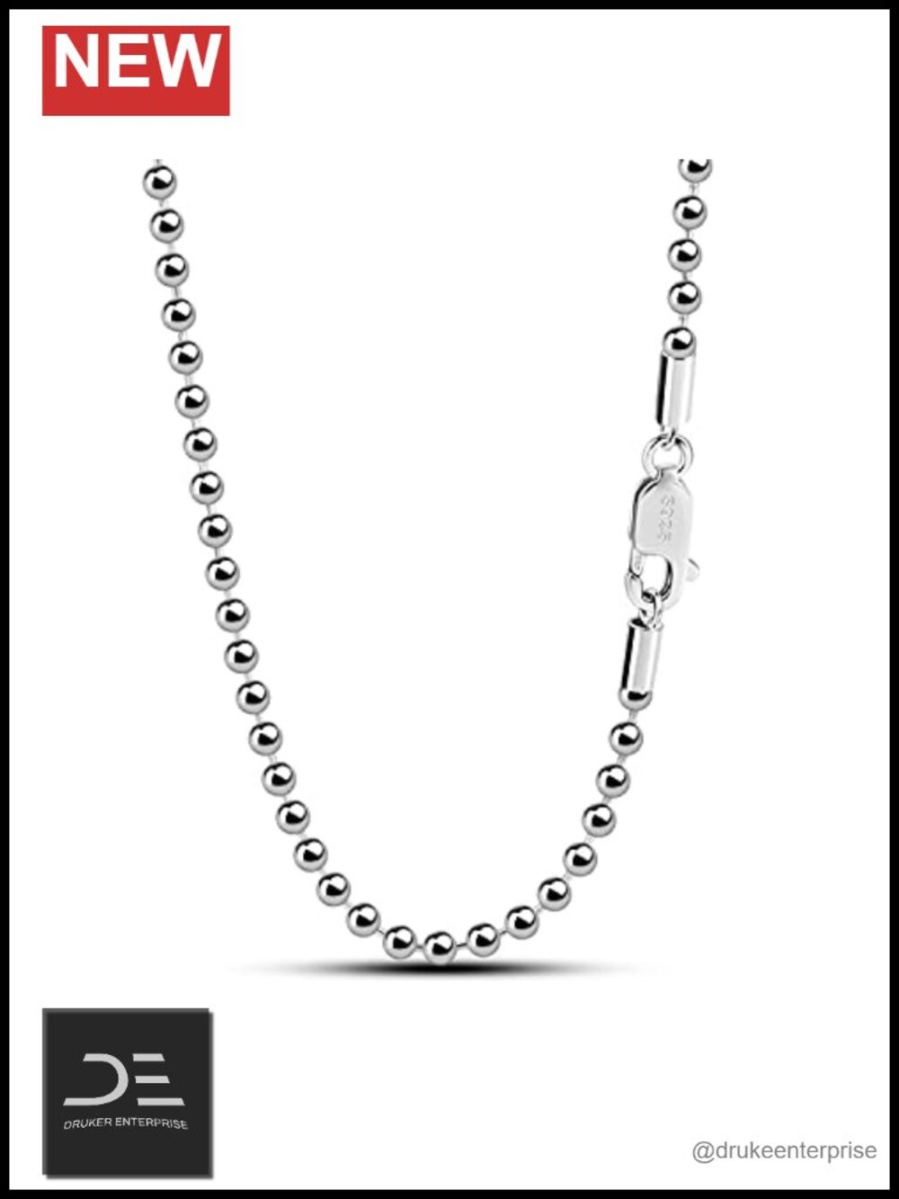925 Sterling Silver 2.3mm Classic Bead Chain Necklace Men Women Lobster Clasp